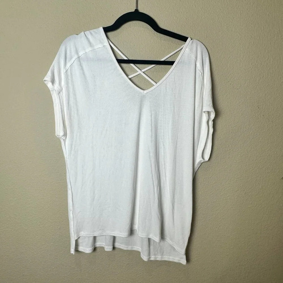 MICHAEL STARS Tiny Rib Drapey Lace UP Back T Shirt Top - One Size - Picture 2 of 7